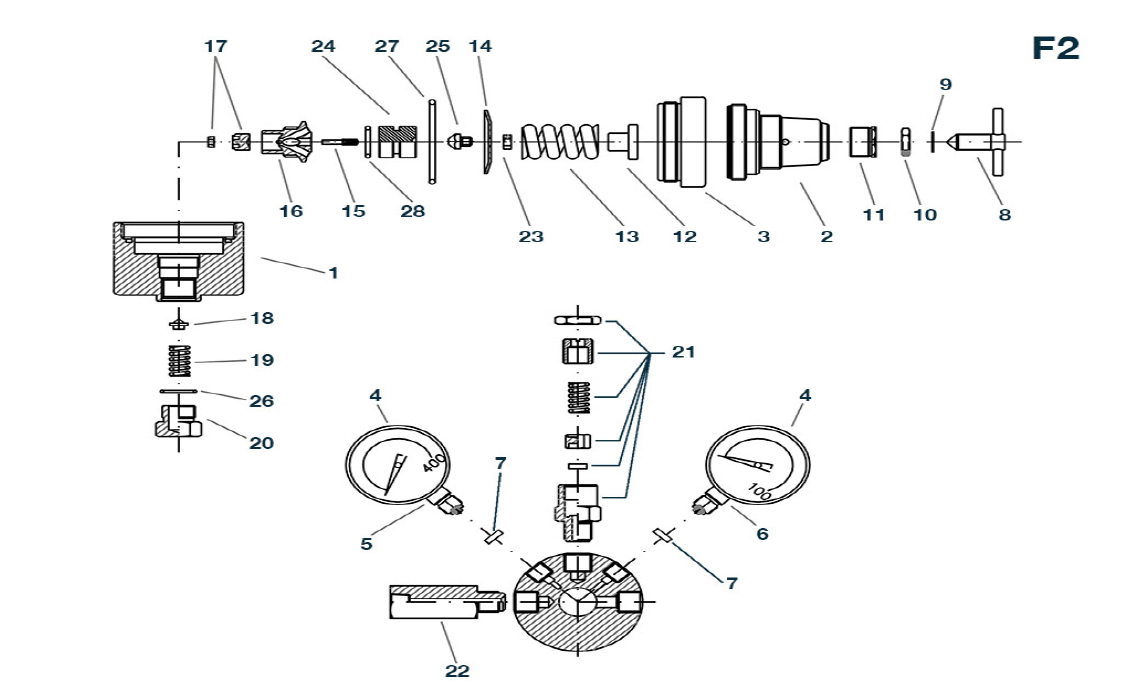 Air pressure regolator RGPRSF2 - Gauges in 0-630 bar - Gauges out 0-100 bar